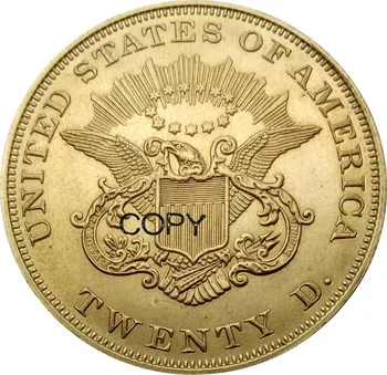 Jungtinės amerikos valstijos 1863 1863 S 20 Dolerių Aukso Monetų Laisvė Vadovas Double Eagle be moto DVIDEŠIMT D. Žalvario monetos replika