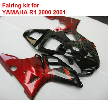 Karšto pardavimo purvasargiai, skirtas Yamaha YZF R1 00 01 blizgus juodas raudonas kėbulo dalys lauktuvės rinkinys YZFR1 2000 2001 BA20