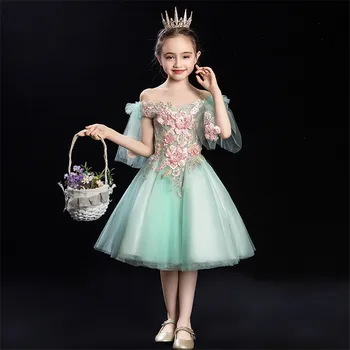 Korėjos Saldus Mergaitės Vaikų Mados Shoulderless Gimtadienio Vakaro Šalis, Purus Kamuolys Suknelė Suknelė Bamblys Kūdikių Tutu Suknelė