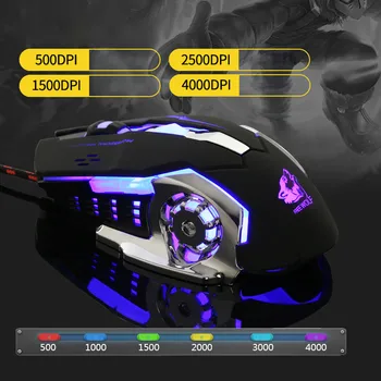 Laidinė LED Šviesos 4000DPI Optinė Usb Ergonomiškas Pro Gamer Pelė Žaidimų Pelė Metalo Plokštė QF27 DropShipping