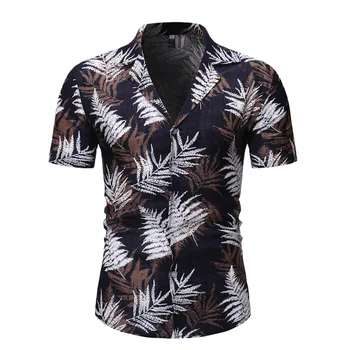 Lapai Spausdinti Hawaiin Marškinėliai Vyrams 2019 M. Vasarą Naujų trumpomis Rankovėmis Beach Marškinėliai Mens Atsitiktinis Mygtuką Žemyn Marškiniai Atostogų Chemise 2XL