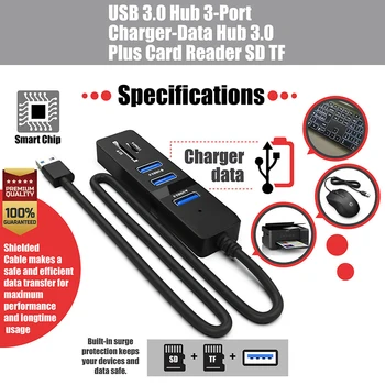 Lemputė Nešiojamas Desktop Adapter Duomenų Sinchronizavimo 5Gbps USB3.0 Hub Didelis Greitis 3-port Plug And Play TF Card Reader Greitai VNT