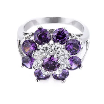 LUMPER violetinė Kubinių Sidabro Žiedas Dydis 6 7 8 9 10 Moterų Ornamentu Papuošalai Gėlių Dizaino Kūrybos Rankų darbo Raudonos Gėlės Žiedas