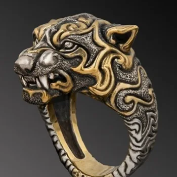 Mados Papuošalai, Žiedai, Dviejų spalvų leopardo galva žiedas, vyriški žiedas