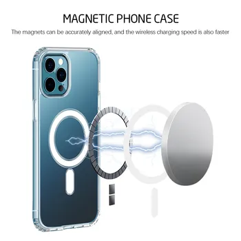 Magnetinio Telefono dėklas Skirtas iphone 12 Pro Max Mini 12Pro Paramos Magsafing Belaidžio Įkrovimo Už iphone12 Aišku, oro Pagalvė Padengti Coque