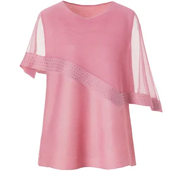 Marškinėliai Moterų Plius Dydis Viršūnes 2020 M. Pavasario Vasaros Apvalios Kaklo Mados Duobute Prarasti Elastinga Prarasti Miyake Plisuotos Rožinė T-Shirts