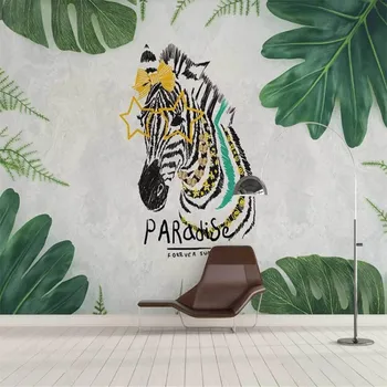 Milofi užsakymą 3D tapetai, freskos zebra žalias lapas Šiaurės fono sienos gyvenimo kambario, miegamasis apdailos dažymo tapetai
