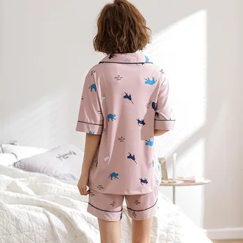Moterų naujų 2019 m. vasarą pižama trumpomis rankovėmis megztinis šortai kostiumas atsitiktinis mielas plonas skyriuje mergaičių pajama komplektai pajama rinkinys