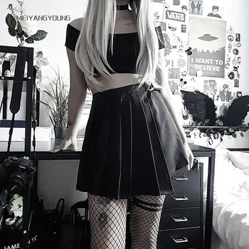 Moterų tamsiai gotikos sijonas moterų asmenybės hipster trumpas klostuotas sijonas tamsiai punk streetwear nereguliarus sesuo drabužius moksleivės