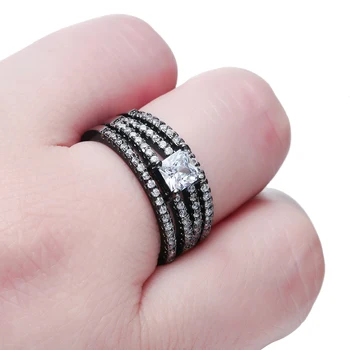Moterų, vyrų madinga romantiškos nuotakos žiedas nustatyti 2017 mados baltas cirkonis juodojo aukso spalvos gimtadienio dovana, juvelyriniai dirbiniai didmeninė žiedas
