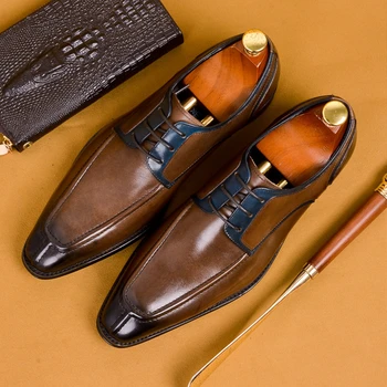 Natūralios odos vyrai brogue Verslo Vestuvių puotą batai atsitiktinis butai, batai senovinių rankų darbo oksfordo bateliai vyrams nėrinių iki 2019