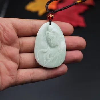 Natūralus Baltas Green Jade Guanyin Bodhisatvos Pakabukas Karoliai Kinijos Ranka Raižyti Žavesio Papuošalų Mados Amuletas Vyrams, Moterims, Dovanos
