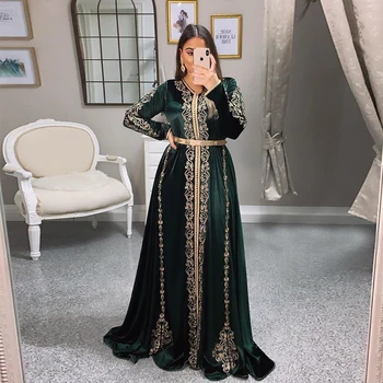 Naujas Juodo Aksomo Maroko Kaftan Vakaro Suknelės Ilgai Aukso Appliques Saudo Arabų Musulmonų Ypatinga Proga Užsakymą