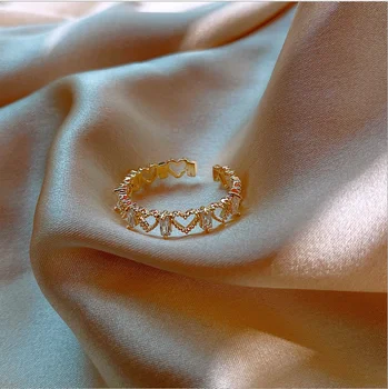 Naujų lengvųjų prabangus žiedas cirkonis žiedas širdies formos žiedas laukinių mados reguliuojamas žiedas gali būti didmeninės
