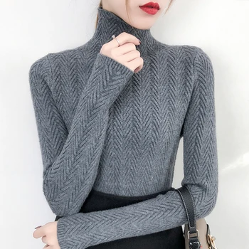 Oro 2019 m. rudenį, žiemą naujas juodas aukštu kaklu megztinis, žemiausią megztinis moterų viduje su sutirštės slim prigludusi megzti