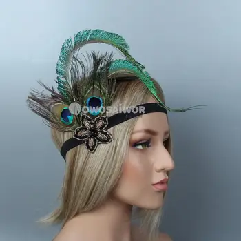 Puošnus Ir prabangūs Gražių Gėlių Aplikacijos Vestuvių Plaukų Lankelis Povo Akis Nuotakos Moterų Plaukų Aksesuarai