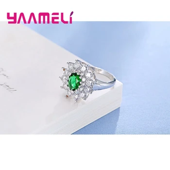Saulėgrąžų Dizainas, Green&White CZ Kristalų Kubinis Cirkonis Merginos Žiedai 925 Sterlingas Sidabro Žavesio Valentino Diena Dovana