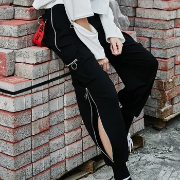 Streetwear Juoda Aukšto Juosmens Krovinių Kelnės Moterų Plius Dydis Poilsiu Prarasti Juokinga Punk Kelnės Laisvalaikio Kelnės Korėjos Kelnes Harajuku