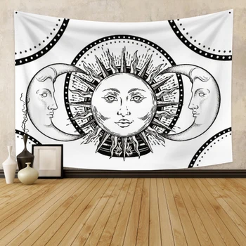Sun Moon Gobelenas Meditacija Sienos Kabo Juoda ir Balta Kosminės Dangaus Hipių Bendrabučio Kambarių Boho Dekoro Iškylą Paplūdimio Kilimėlis