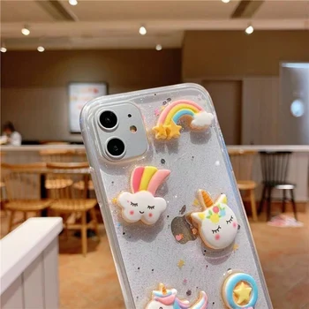 Tfshining INS Mielas Animacinių filmų 3D Kristalų Vaivorykštė Vienaragis Telefono dėklas skirtas iPhone 11 X XS Pro MAX Xr 7 8 Plus SE 2020 m., Minkštas Padengti Epoksidine