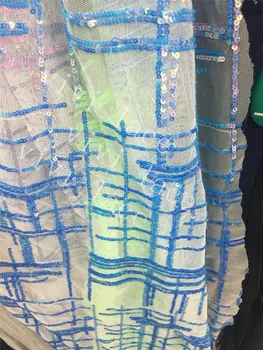 Tst001# 5YARDS illusive mėlyna šviečia siuvinėjimo seksualus afrikos paillette tiulio tinklelio nėriniai už nuotakos vestuvių/vakarinę suknelę