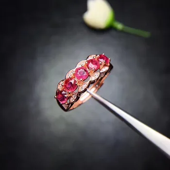 Vestuvių Žiedas Gamtos rubino žiedas Nemokamas pristatymas Natūralus ir realus ruby 925 sterlingas sidabro 4mm 5vnt Perlas