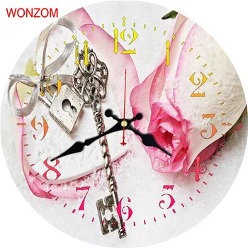 WONZOM Pink Rose Modernus Didelis Gėlių Sieninis Laikrodis Silent Kambarį 2017 Dekoro Siųsti Namų Puošybai Žiūrėti Dovana Reloj De Sumalti Naujas