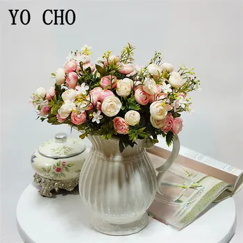 YO CHO 1 Puokštė 13 Vadovų Mini Dirbtinės Rožės Gėlių 
