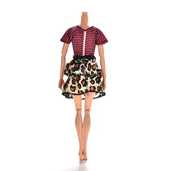 14cm Ilgio Bowknot Trumpas Rankovės O-Kaklo Suknelė Dizaineris Atsitiktinis Atskirtas Leopard Suknelė s Lėlės Priedai