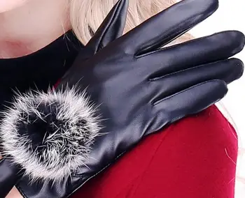 2018 Jutiklinis ekranas ponios odos pirštinės triušio kailio kamuolys dizaino Rudenį ir Žiemą pirštines