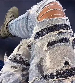 2018 VIRŠŲ dizainerio drabužius Splash-rašalo Kelis kankina vyrų džinsai hip-hop Mados Atsitiktinis moto dviratininkas Skylę jeans Black blue 30-36