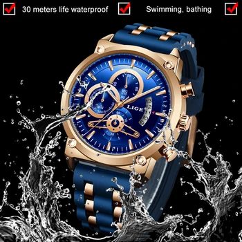 2020 LIGE Naujas Mėlyna Mados Vyrai Laikrodžiai Top Brand Prabangių Laikrodžių Vyrams Silikoninis Vandeniui Sporto Kvarcinis Laikrodis Relogio Masculino+Box