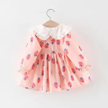 BINIDUCKLING 2020 m. Rudenį Bamblys Mergaitėms ilgomis Rankovėmis Suknelė Braškių Spausdinti Medvilnės Suknelė 18M-5T Vaikams, Kūdikių Mergaitės Suknelė