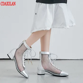 CDAXILAN naujas moterų batai patentų akių stitck žvejybos tinklas sidabro ilgas, trumpas, avikailio batai, pagaminti iš motociklo batai rudenį