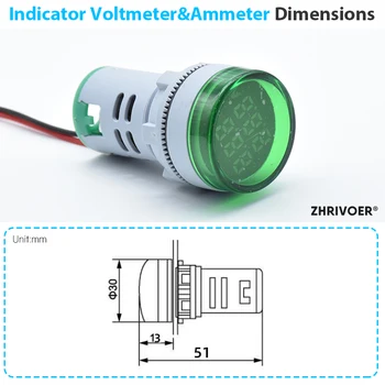 Dvigubas Ekranas Skaitmeninis Įtampos Amperometer 22MM AD16-22DSV tipas AC60-500V Mini voltmetras LED Voltmeter Lemputė Lemputė
