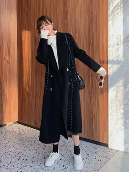 Dvipusis kašmyro paltai Moterims, vidutinio ilgio rudens ir žiemos paltai high-end vilnonių 2020 naujas Hepburn stiliaus dvieiliai