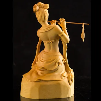 Gražių Moterų Meno Skulptūra Boxwood Raižyti Fleita Erh-hu Grožio Statulėlės Amatų Mediniai Mergaičių Namų Puošybai Office R5112
