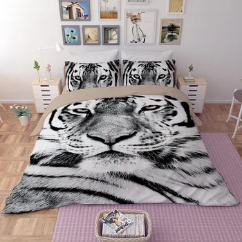 Gyvūnų Tigras Modelio Vaikų Patalynės Komplektai Žiaurus 3pcs juoda ir balta patalyne antklode padengti antklodė padengti pagalvių užvalkalai