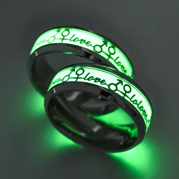 Hainon Naujas Šviesos Mens Žiedas Meilužis Žiedus Pora Sidabro Spalvos Nerūdijančio Plieno Moterų Žiedai Švyti Tamsoje Vyrų Žiedas Papuošalai