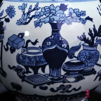 Jingdezhen keraminės vazos, papuošalai antikvariniai apdaila meno Namų Dekoravimo Fu barelių mėlynos ir baltos spalvos porceliano vaza