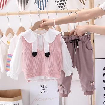 Kūdikių Drabužiai Nustatyti Rudenį Tiktų Korėjos Vaikų Megztinis Liemenė Lėlės Apykaklės, Marškinėliai, Kelnės Trijų Dalių Mados Bamblys Mergina Drabužius 0-4 Y