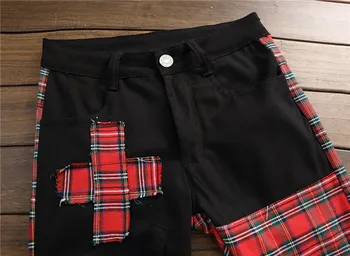 Mados 2019 dizaineris vyrų slim fit punk jeans mens pieštuku džinsinio audinio kelnės juoda vintage kelnės pledas užtrauktukų streetwear jean vyrai