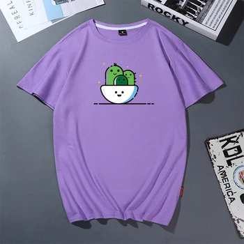 Mados Moterų Kawaii Mielas Moteriškas Pati T-Shirt Spausdinti Kaktusas Augalų Marškinėliai K-Pop Animacinių filmų T-shirt Lady Estetinės Tee Mergina