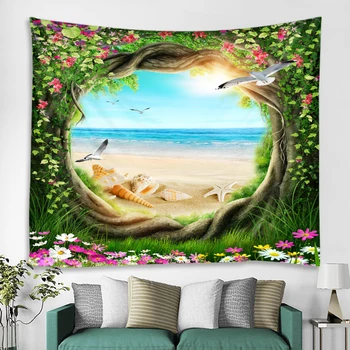 Medžio Skylė Paplūdimio Scener Kokybės Mandala Indijos Gobelenas Sienos Kabo Bohemijos Jogos Kilimėlis Smėlio Paplūdimio Mesti Kilimas Antklodė Didelis