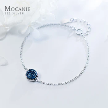 Mocanie Autentiški 925 Sterling Silver Blue Crystal Akmens Turas Ratas Bangle Apyrankės Moterims Nuorodą Grandinės Fine Jewelry 2020 Naujas