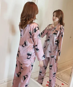 Moterų pižama nustatyti rudenį ledo šilko ilgomis rankovėmis saldus Japonų stiliaus laisvalaikio namuose dėvėti nustatyti tz46