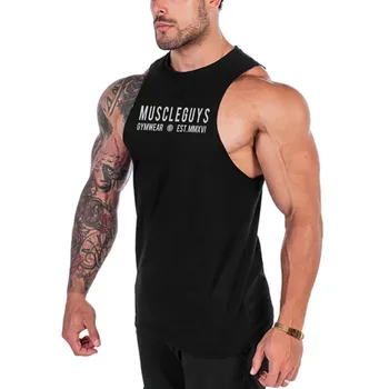 Muscleguys gymwear prekės kultūrizmo Sijos bako viršuje vyrų 2021 m. Vasaros mados Sportiniai marškinėliai Fitneso vyrų berankovė liemenė