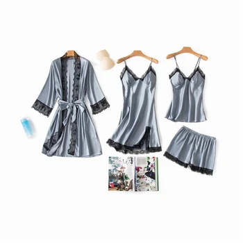 Namų drabužiai ponios kostiumas pižama moterims keturių dalių korėjos sexy nėrinių pižama dirželis šortai naują atvykimo Sleepwear skraiste feminino 2020 m.