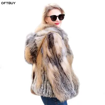OFTBUY 2020 Originali Nekilnojamojo Fox Fur Coat Parko Moterų Žiemos Striukė su Kailio Gaubtas Aukso Storas Šiltas Streetwear Prekės Prabanga Atsitiktinis