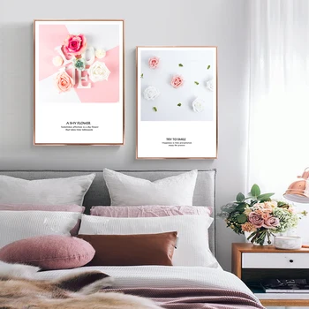 Paprasta Balta Rausva Rožė Drobė Meno Nordic Plakatas Romantiška Gėlių Spausdinti Tapybos Paveikslų Mergaičių Miegamąjį Kambarį, Namų Dekoro